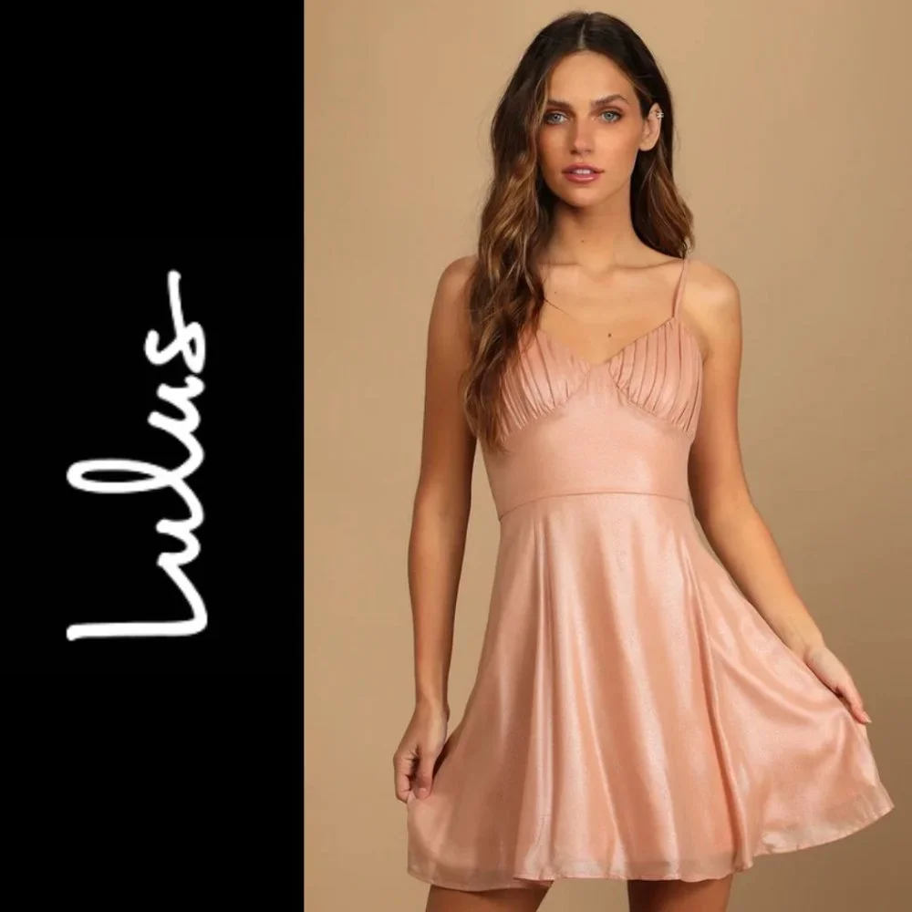 NWT Lulu’s Blush Metallic Bustier Mini Skater Dress / Medium - Picture 3 of 16